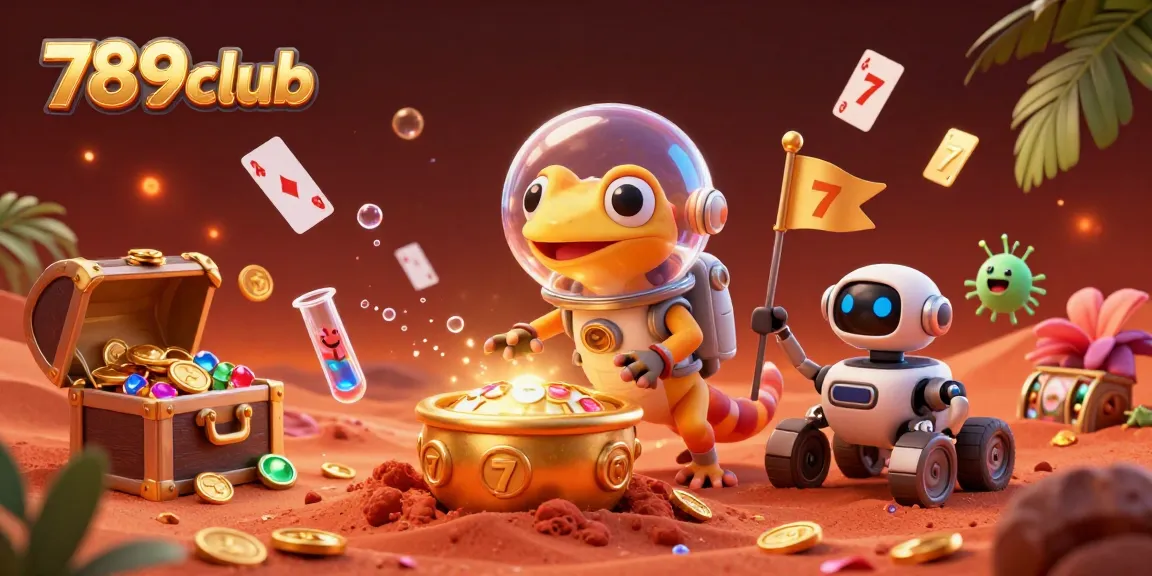 Discover the thrilling world of 789club with engaging games, vibrant visuals, and a Martian gecko exploring a golden casino.