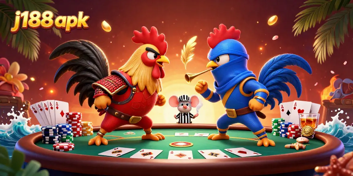 Experience vibrant action in j188 apk with dynamic fighting roosters and casino elements.