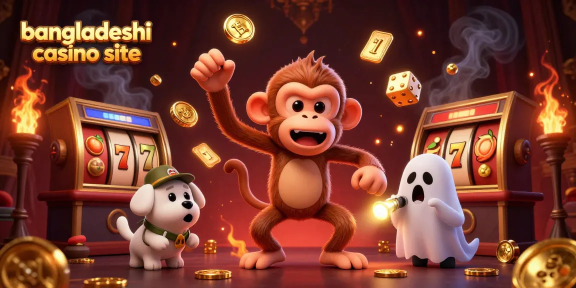 Experience the excitement at a bangladeshi casino site with dynamic golden gaming elements and playful characters.