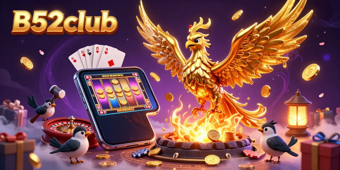 B52club elevates gameplay with an enchanting scene featuring a molten golden phoenix and captivating casino elements.