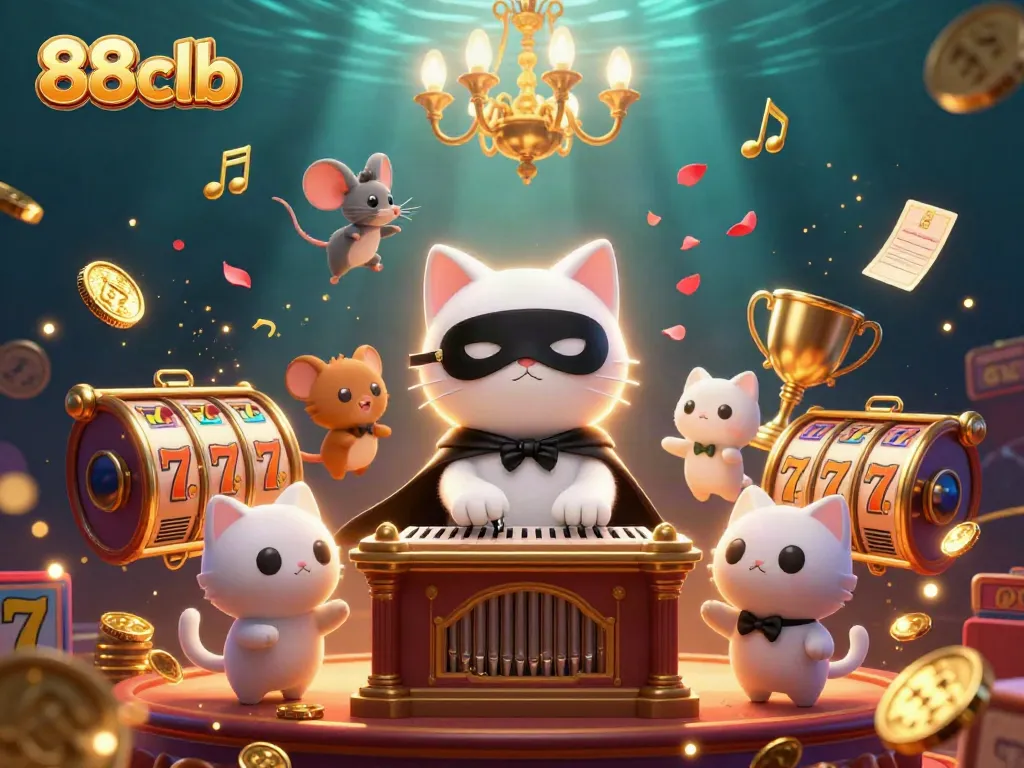 Engage with 88clb's thrilling casino experience featuring a whimsical scene of a phantom cat and dynamic gameplay elements.