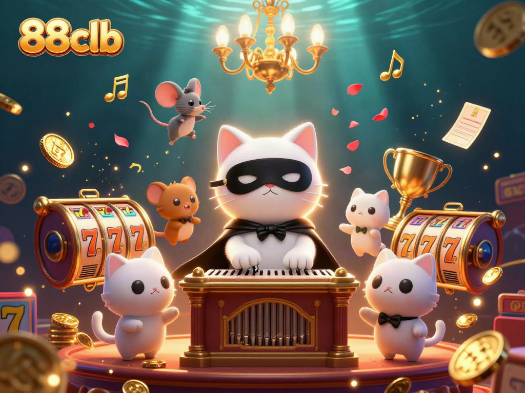 Engage with 88clb's thrilling casino experience featuring a whimsical scene of a phantom cat and dynamic gameplay elements.