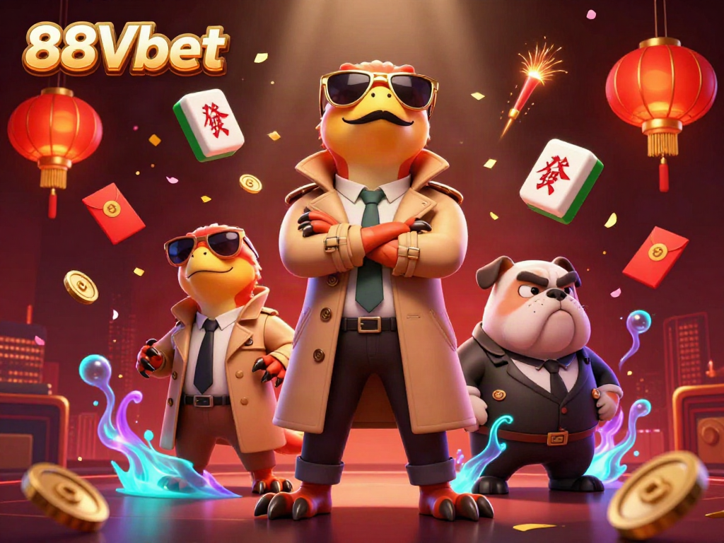 Experience thrilling gameplay at 88Vbet with cartoon raptors in a trench coat entering a VIP casino.