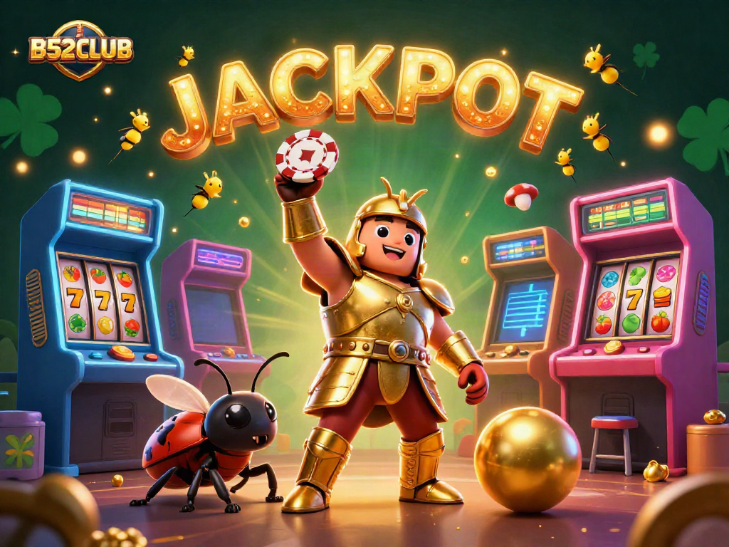 Experience the thrill of B52CLUB with a cartoon hercules beetle celebrating a jackpot victory.