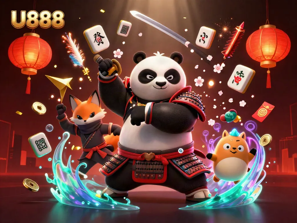 Experience excitement with U888 as a fierce samurai panda and ninja fox join magical growth for a vibrant casino adventure.