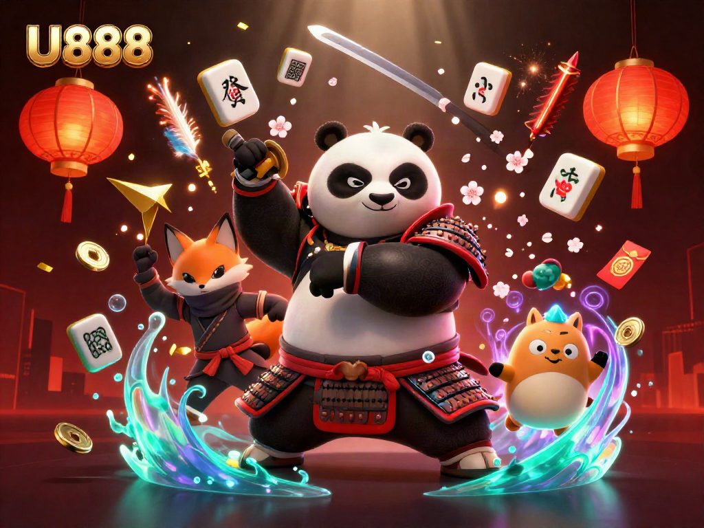 Experience excitement with U888 as a fierce samurai panda and ninja fox join magical growth for a vibrant casino adventure.