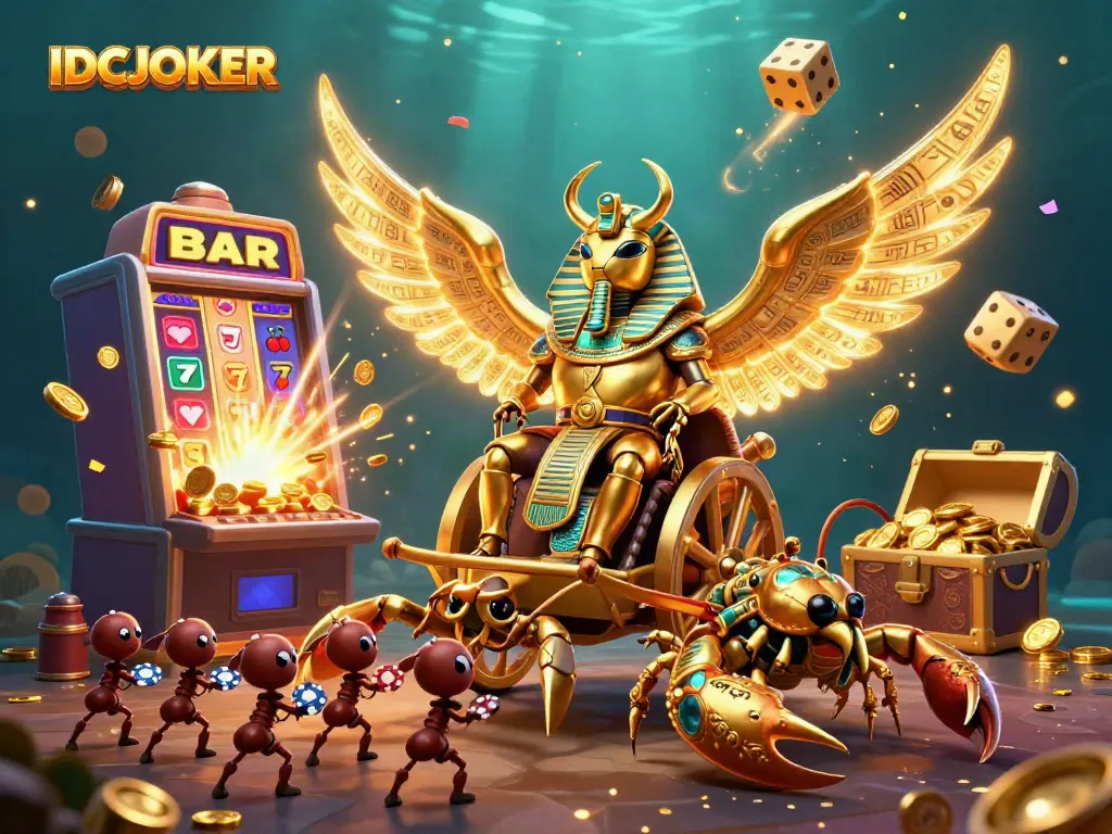 Experience the thrill of winning at IDCJOKER with vibrant casino elements and characters in action.