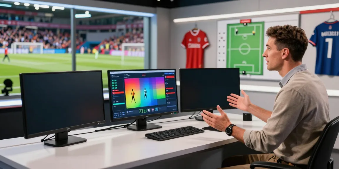 Football analysis of TOP10FOOTBALL performance insights with multiple screens and dynamic environment.