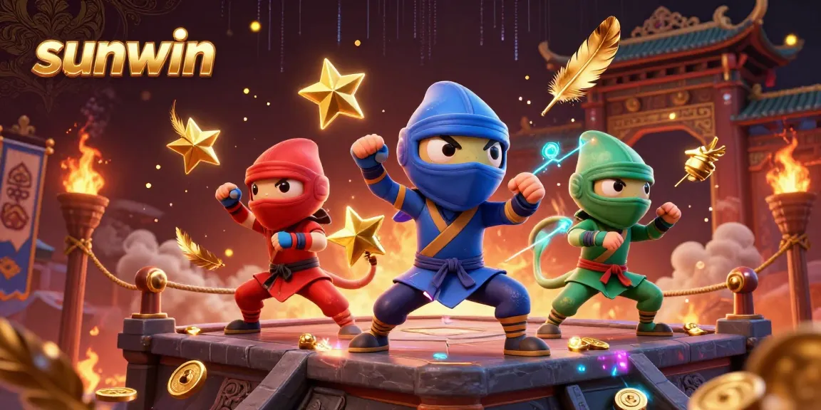 Experience the excitement of sunwin as ninja chameleons perform martial arts in a vibrant, magical casino backdrop.