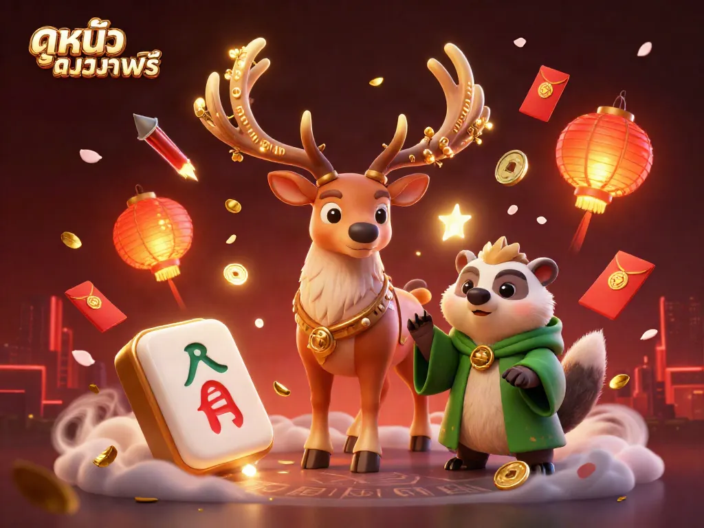 Experience ดูหนังออนไลน์ฟรี with a vibrant scene of characters and festive elements from a magical casino world.