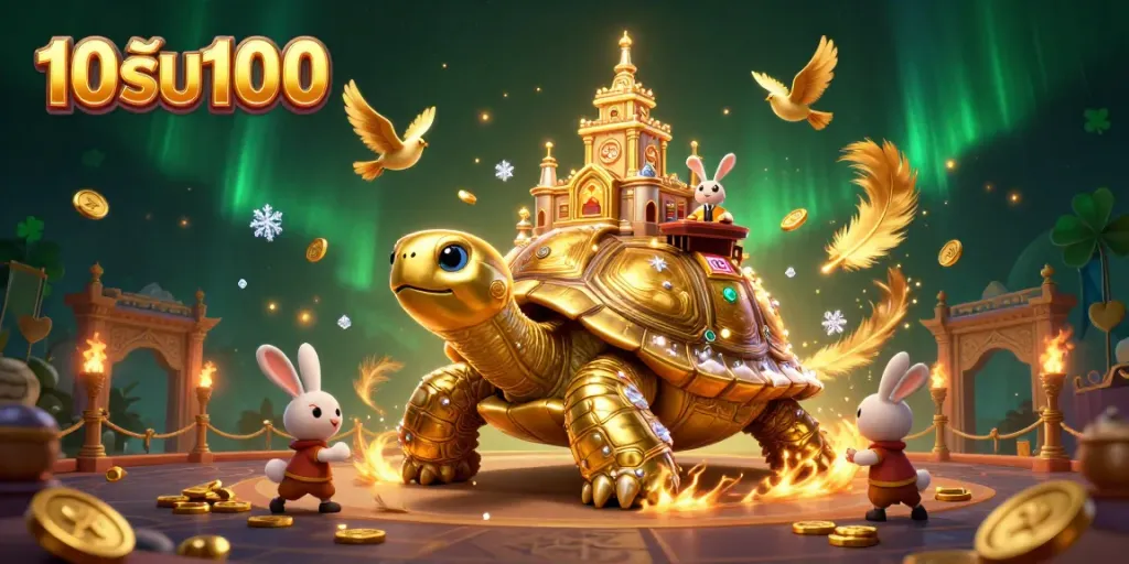 โปรเด่น 10รับ100 ที่มีซุ้มคาสิโนบนหลังเต่าทองคำในภาพเสมือนจริง
