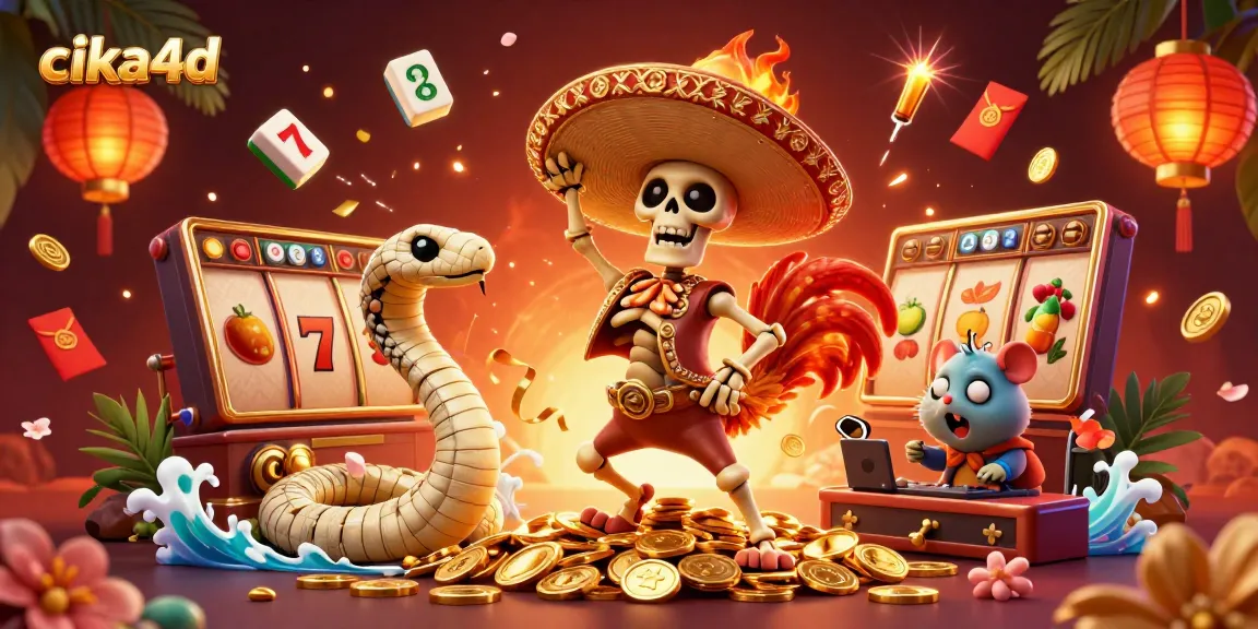 Engage in the vibrant cika4d casino world with a victory dance on golden coins.