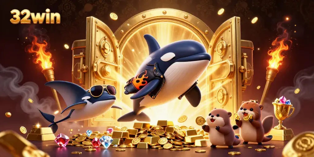 Engage with 32win's thrilling gaming adventure featuring vibrant sea characters and treasure