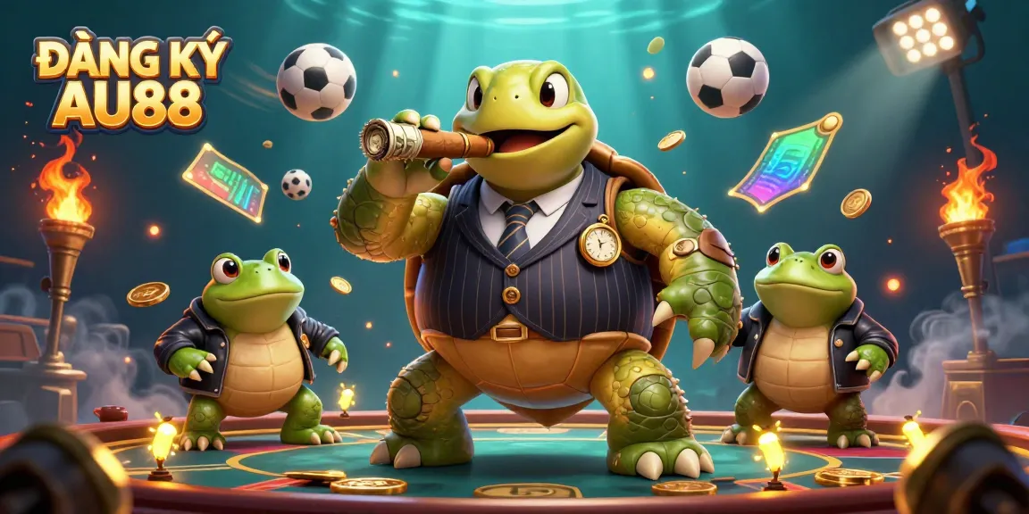 Experience the vibrant world of ĐĂNG KÝ AU88 with cartoon characters and dynamic sports elements in a casino setting.