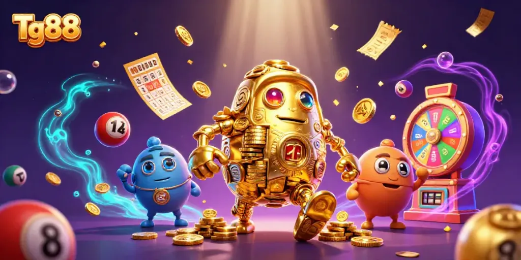 Experience thrilling gameplay with Tg88 in this vibrant and dynamic casino scene featuring golden elements.