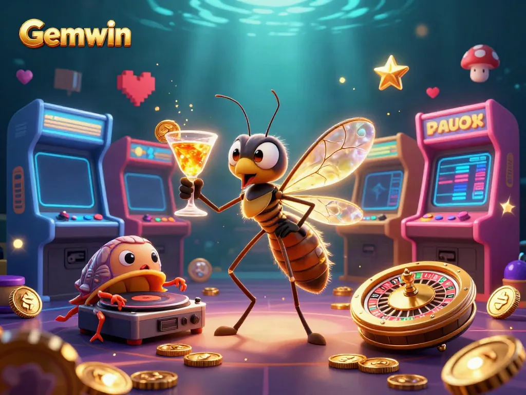Experience Gemwin's vibrant gaming world with a lively 3D illustration showcasing a unique casino experience.