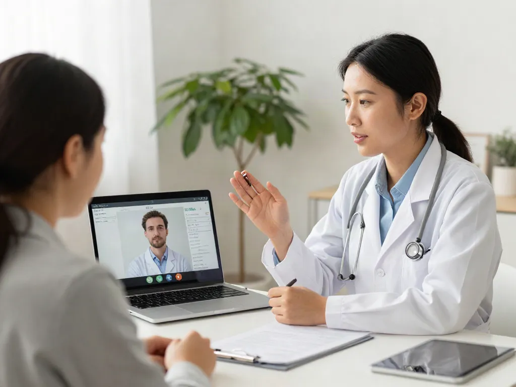 BPC 157 benefits discussed in a telehealth consultation, showcasing compassionate healthcare provider and patient care.