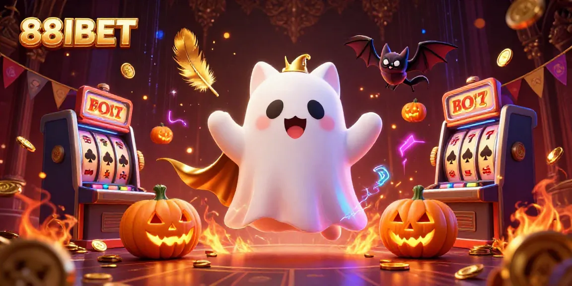 Play and win at 88IBET with friendly ghost cat and vampire bat in an exciting haunted casino.