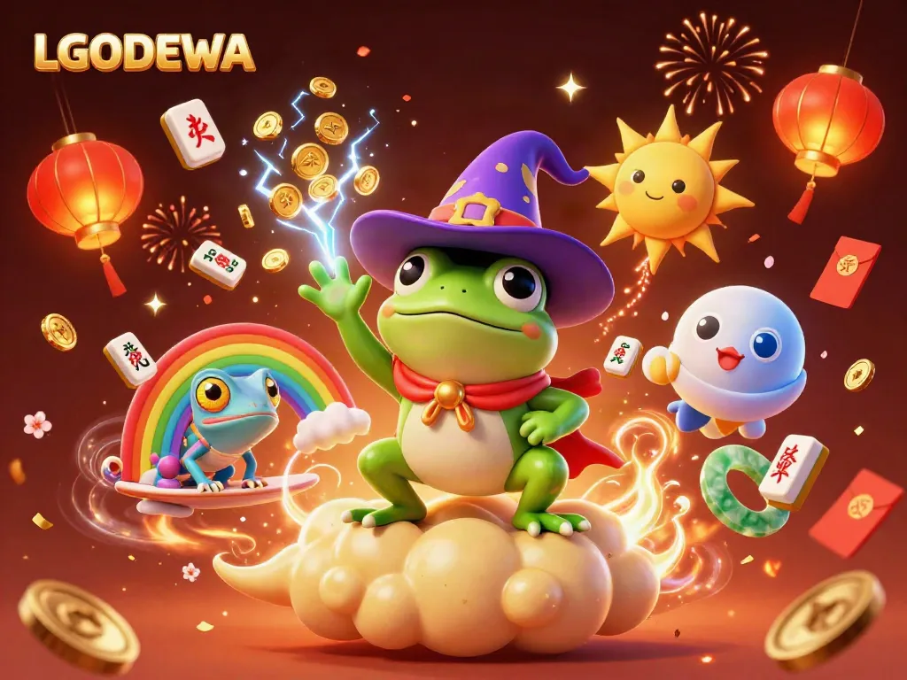 Experience winning moments with LGODEWA, featuring gold coins and vibrant characters celebrating fortune in casino style.