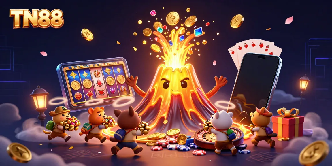 Experience thrilling wins at TN88 with golden treasures erupting from a dynamic casino scene.