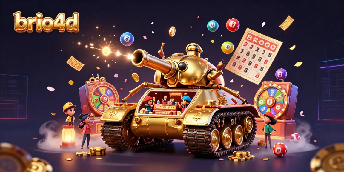 Play vibrant games with brio4d inside a golden beetle tank showcasing a mini casino and lottery elements.