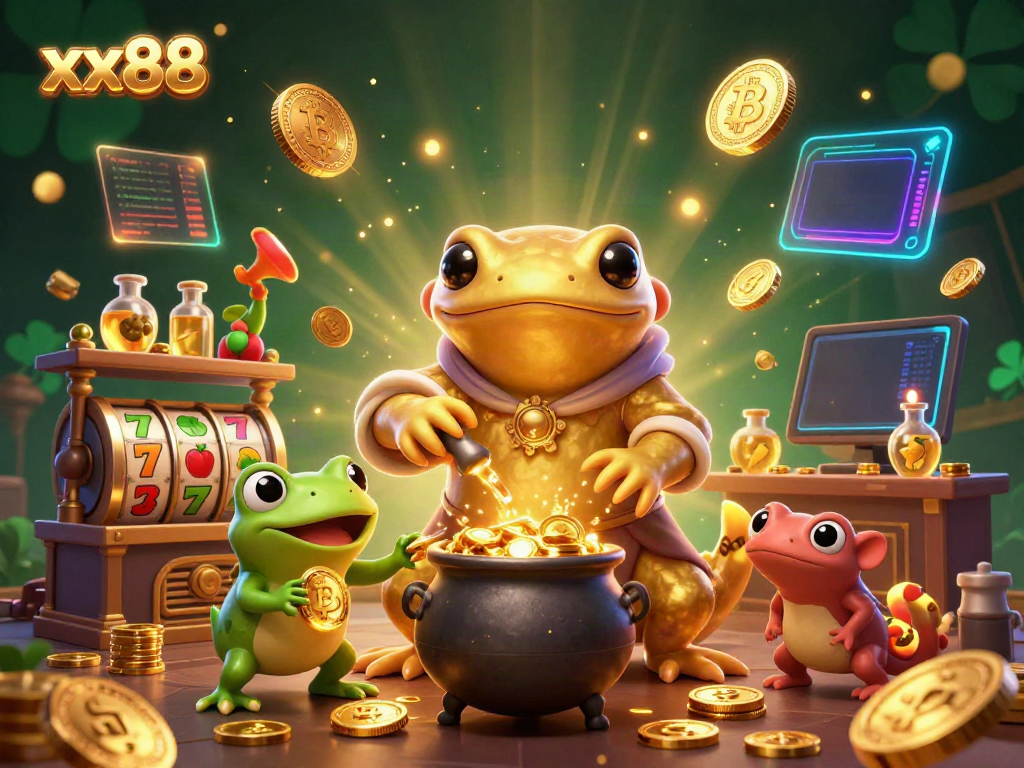 Engage with xx88 players at the vibrant casino with a 3D golden salamander and slot machines.