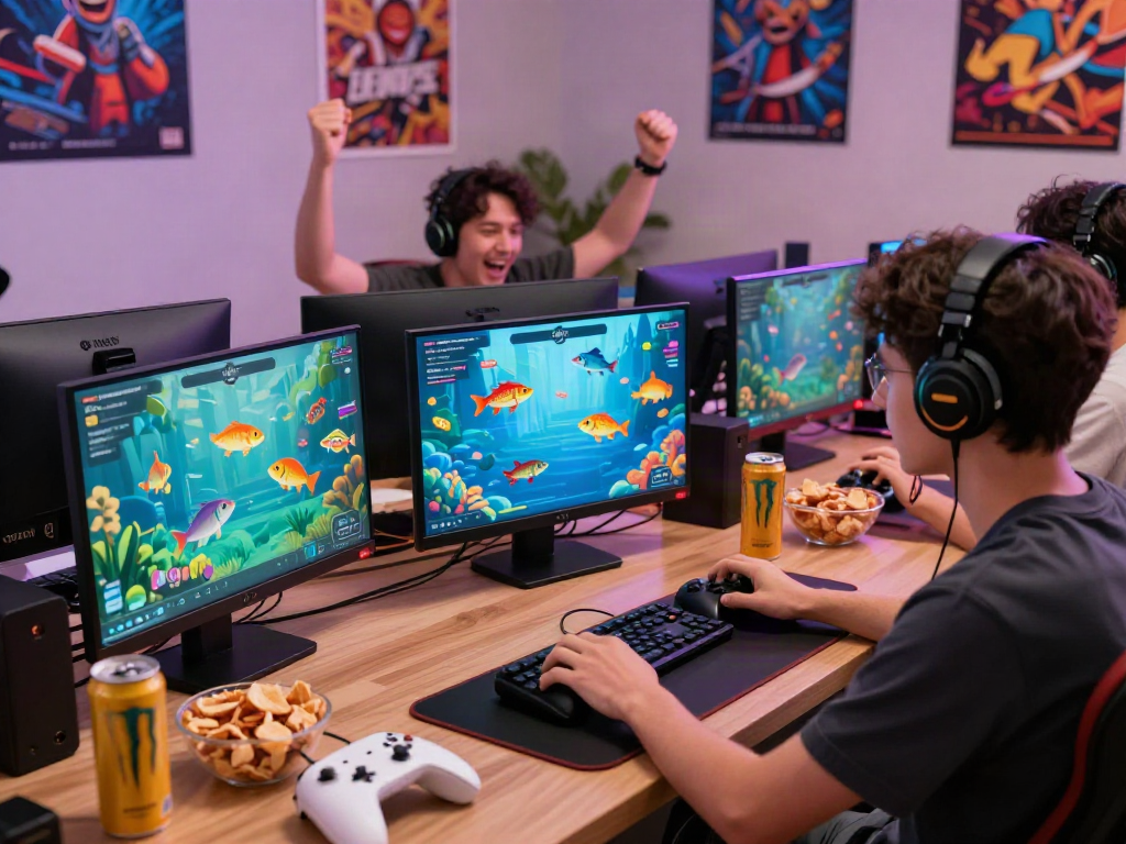 Exciting gaming scene of players enjoying lại là Bắn cá đổi thưởng in a vibrant setting with engaging visuals.