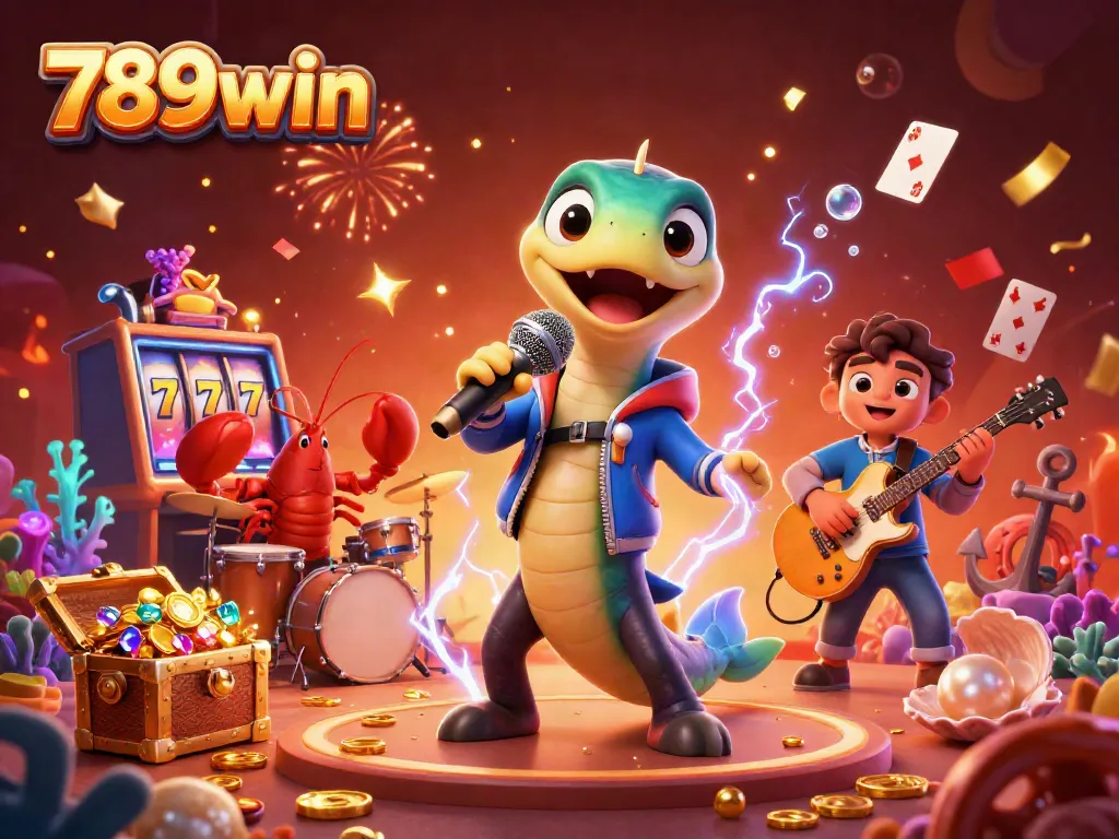 Experience the thrill of 789win with an electric eel DJ, gold coins, and vibrant underwater casino vibes.
