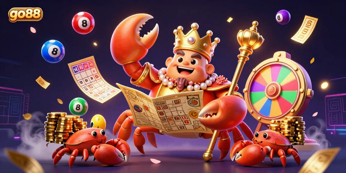 Experience the dynamic excitement of go88 with a vibrant underwater casino scene featuring a golden crab and lottery elements.