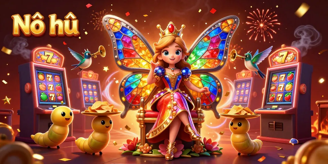 Nổ hũ captures the excitement of slot gaming with vibrant characters and lavish casino elements.