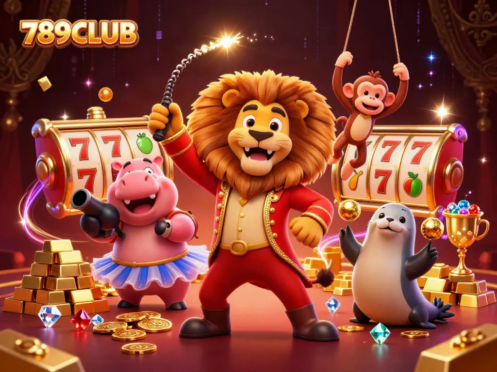 Experience the excitement of 789CLUB with vibrant 3D casino game characters and sparkling treasures.