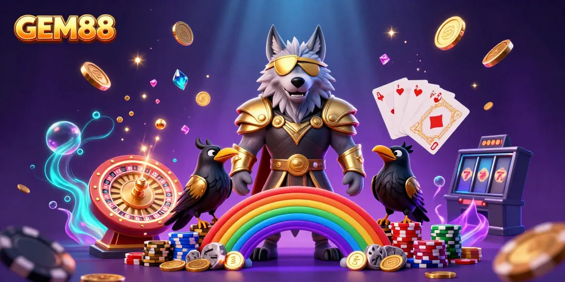 Experience the excitement of GEM88 with Odin and his ravens in a vibrant casino world.