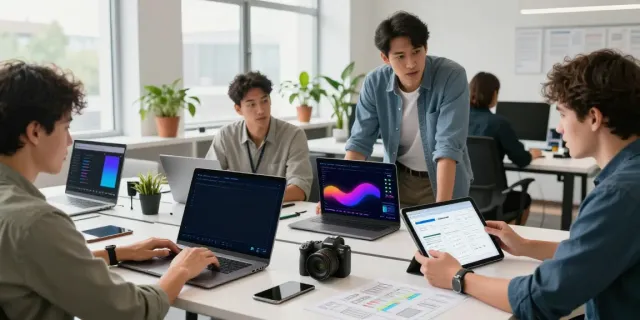 Kinetiq team collaborating in a modern workspace focused on liquid staking technology.
