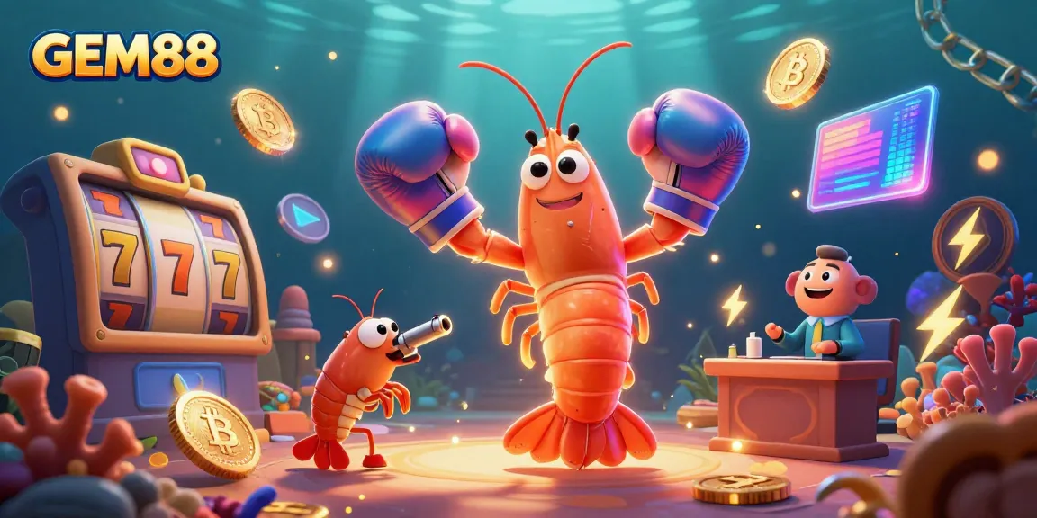 Experience the excitement of GEM88 with vibrant characters and gambling elements in a dynamic underwater scene.