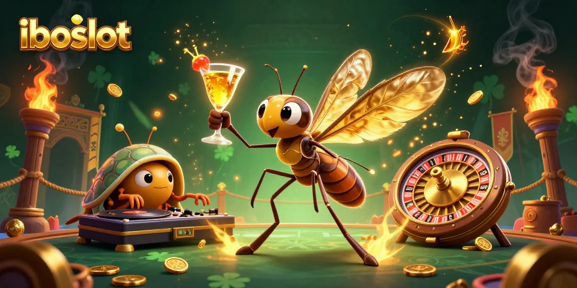 Experience thrilling gameplay at iboslot with a vibrant illustration of casino elements and unique characters.