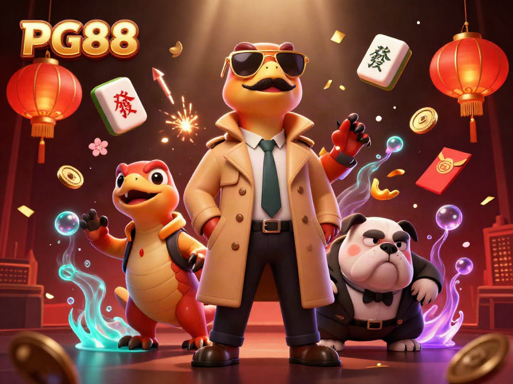 Experience the thrill of PG88 with cartoon raptors sneaking into a casino, surrounded by vibrant gaming elements.