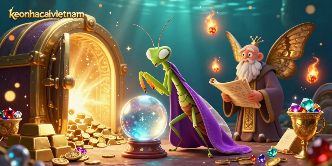 Engage with the vibrant keonhacaivietnam fortune teller scene amid treasure and magic.
