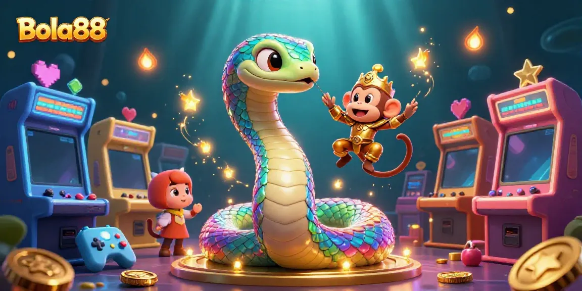 Experience vibrant gaming action with Bola88 featuring a rainbow serpent and monkey king.