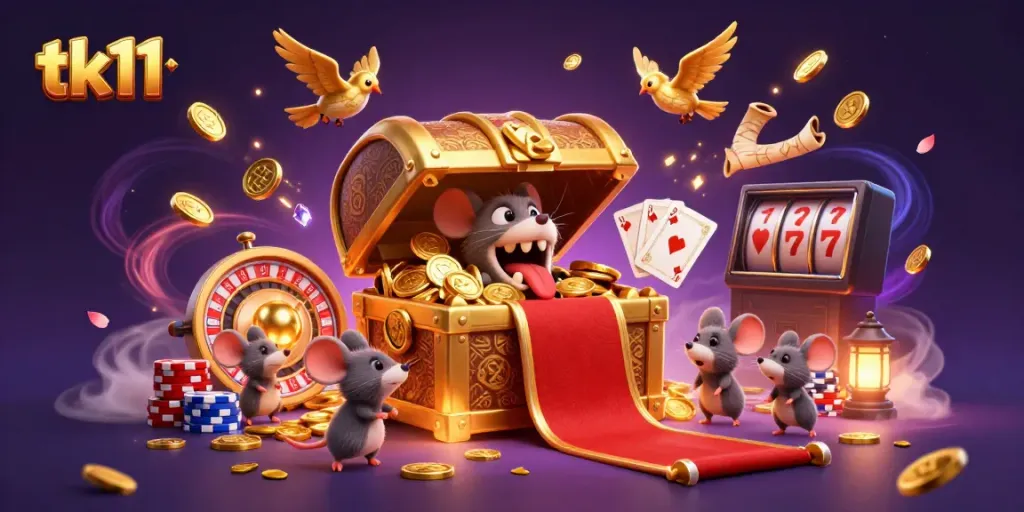 Spin the roulette wheel at tk11 while collecting golden coins and treasures in an enchanting casino scene.