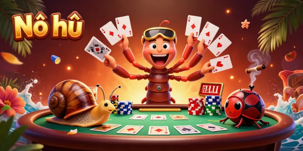 Spin the reels of Nổ hũ while enjoying a vibrant gambling scene with animated characters and casino elements.