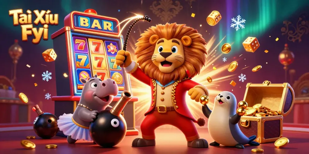 Engage with Tài Xỉu Fyi in a vibrant carnival scene showcasing thrilling casino elements.