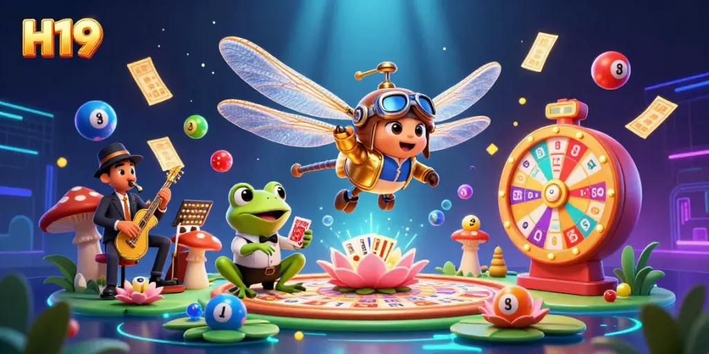 Experience H19's thrilling atmosphere with cartoon characters delving into an exciting casino scene.