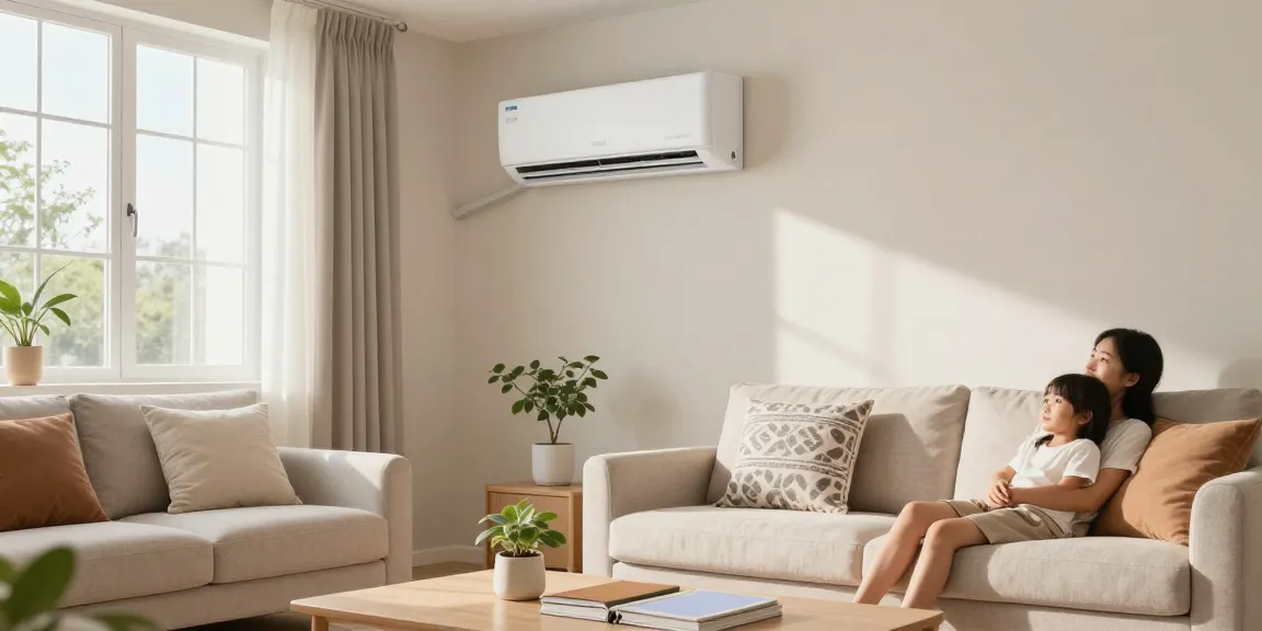 Chic living room with a mini split air conditioning unit providing cool comfort