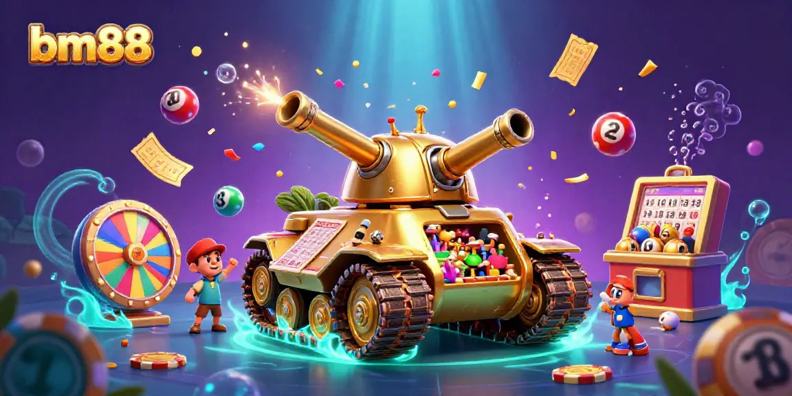 Experience exciting gameplay at bm88 with dynamic lottery balls and a miniature casino inside a golden beetle tank.