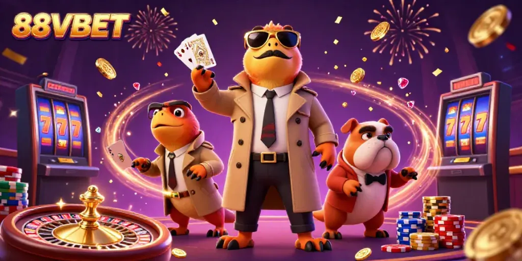 Engaging scene of three raptors amusingly trying to enter a VIP zone at 88VBET casino with coins and gaming elements.