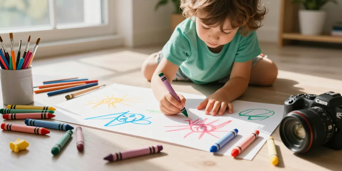 Children using vibrant crayons demonstrating crayon manufacturers' products in a colorful art studio.