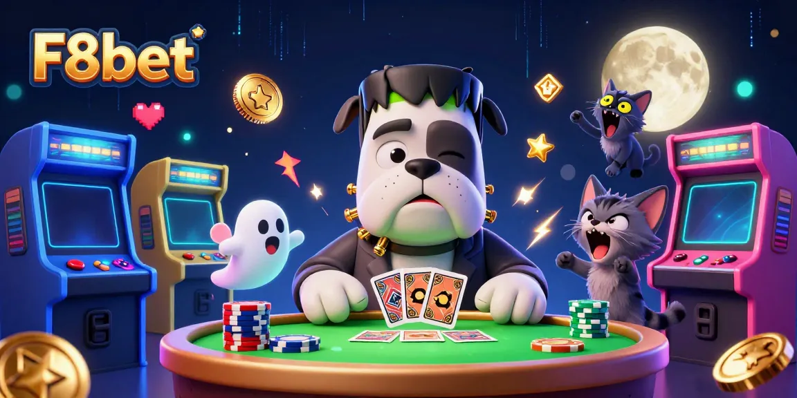 Experience gaming thrills with F8bet's unique characters in a vibrant casino atmosphere.
