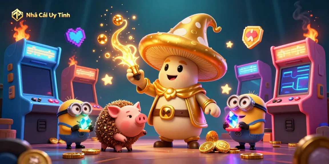 Experience the magic of Nhà Cái Uy Tín with a golden mushroom wizard and truffle pig in action.