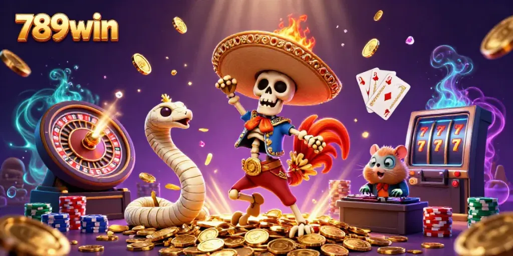 Engage in thrilling casino action with 789win's vibrant 3D digital illustration.