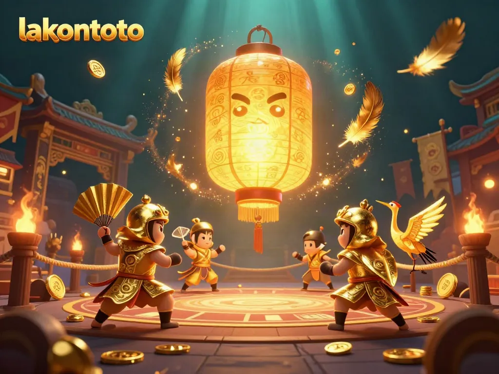 Menangkan permainan dengan lakontoto di kasino malam yang dipenuhi lampion dan simbol keberuntungan.